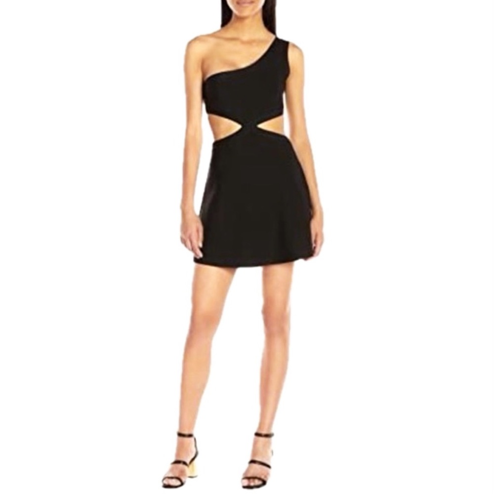 NWOT 🖤 BCBGMAXAZRIA black one shoulder mini dress with cut outs size small 🖤